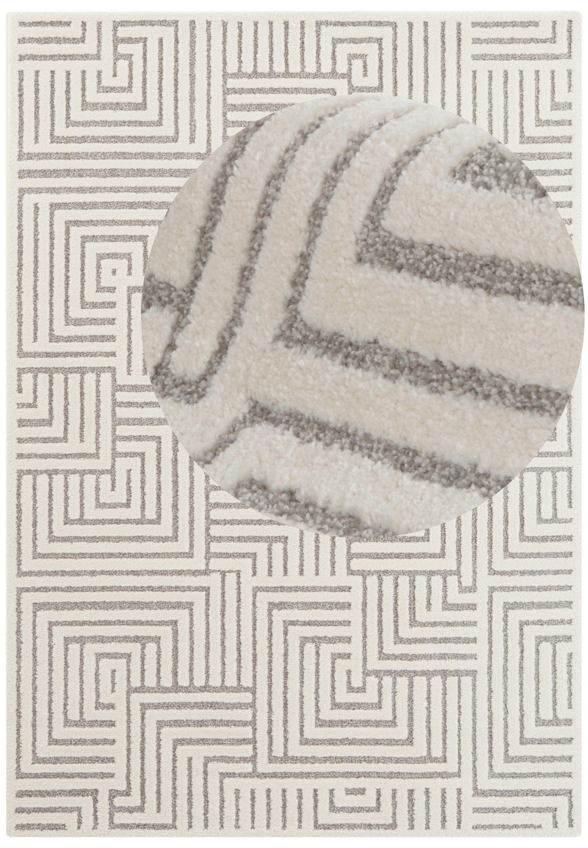 Hochflorteppich Manipu Creme/Grau ca. 80x150cm - Creme/Grau, Basics, Kunststoff (80/150cm)