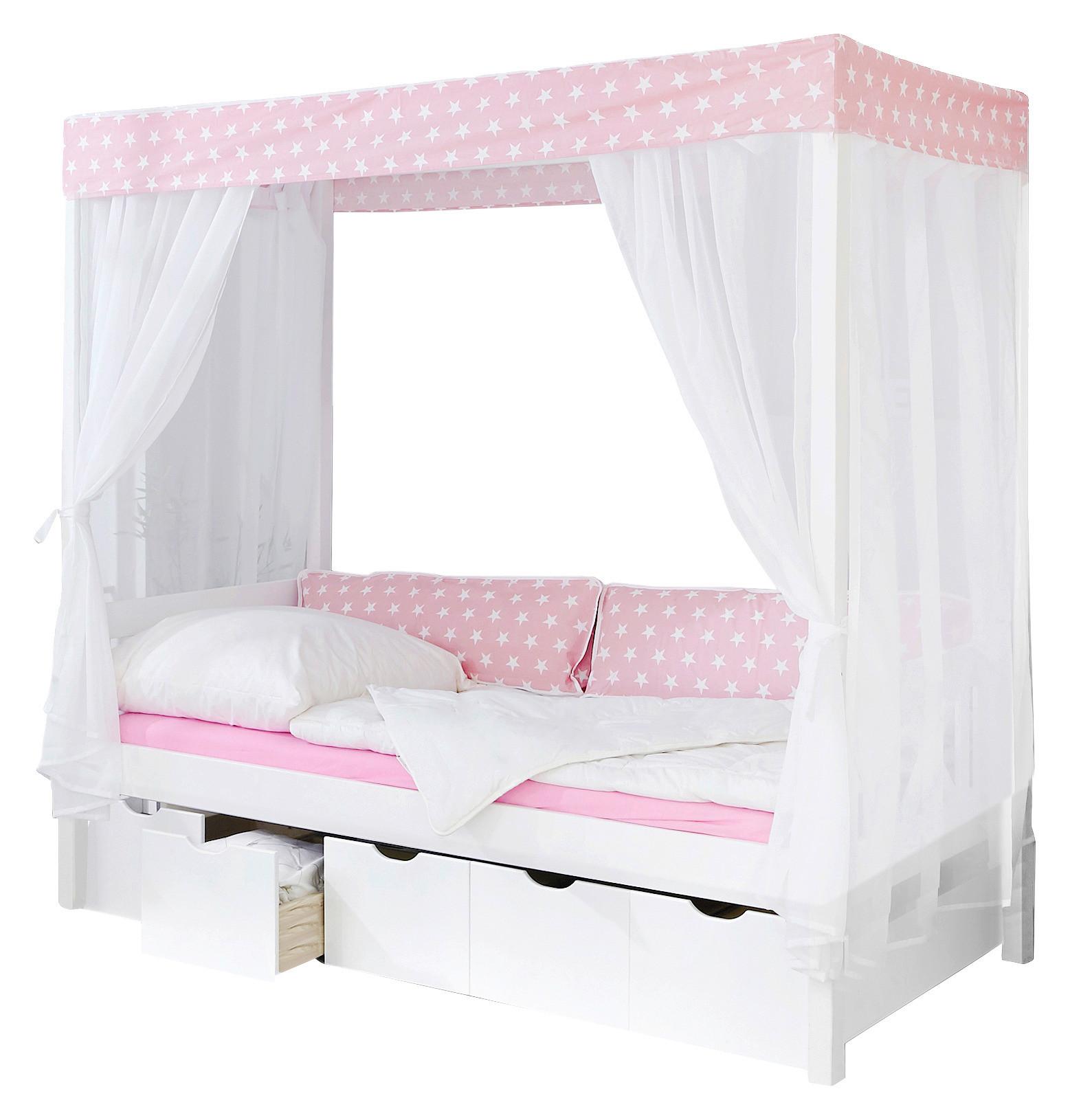 Postelja Z Baldahinom Lino, 90x200, Bela, Roza - roza/bela, Moderno, les (90/200cm) - MID.YOU