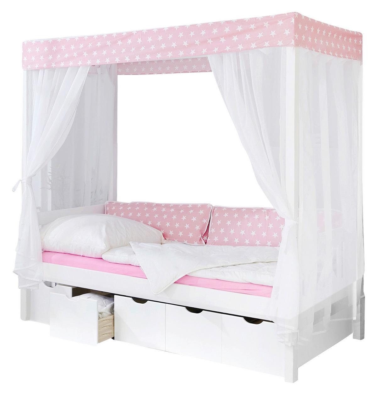 Postelja Z Baldahinom Lino, 90x200, Bela, Roza - roza/bela, Moderno, les (90/200cm) - MID.YOU