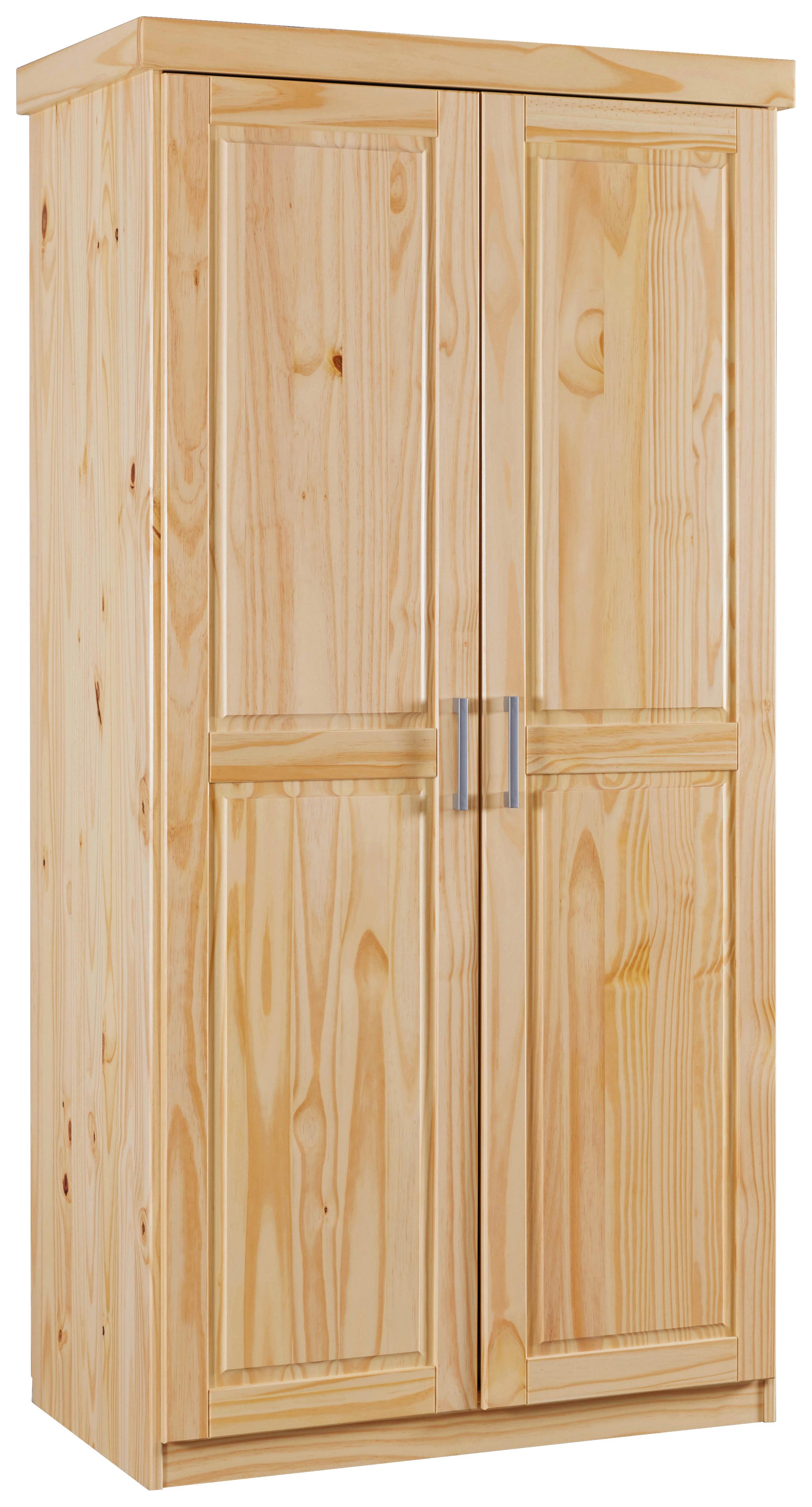 Garderobna Omara Leon, Masiven Bor, Naravno - barve bora/barve aluminija, Trendi, kovina/les (95/190/55cm) - MID.YOU
