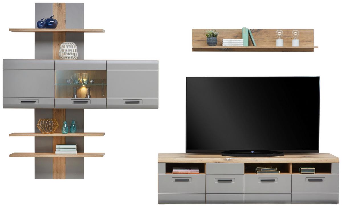 Vitrină suspendată Auris - gri, Modern, sticlă/material pe bază de lemn (164,3/52/37,1cm) - Modern Living