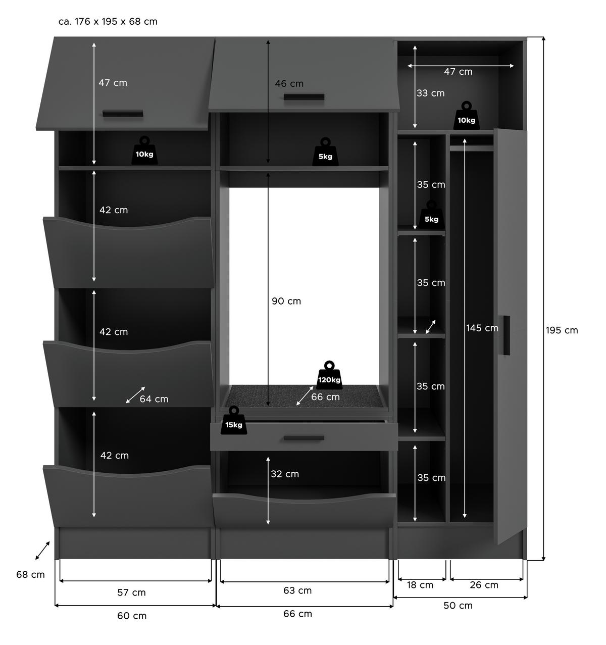 Omara Za Pralni Stroj Free, Antracit - antracit, Basics, leseni material (176/195/68cm) - MID.YOU