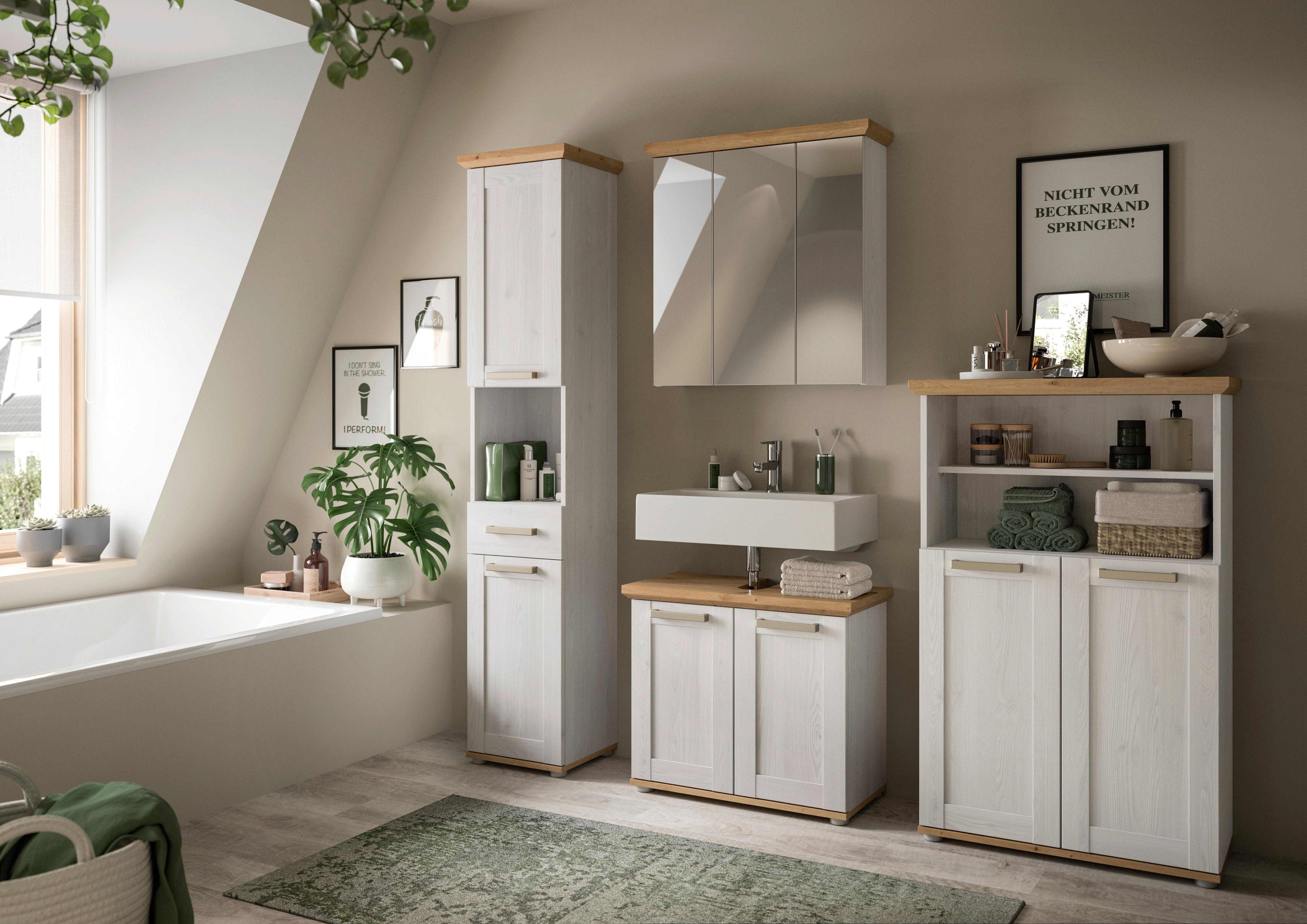 Badezimmer Verona Lärchenfarben/Eiche Artisan - Silberfarben/Lärchefarben, Trend, Glas/Holzwerkstoff (182cm) - MID.YOU