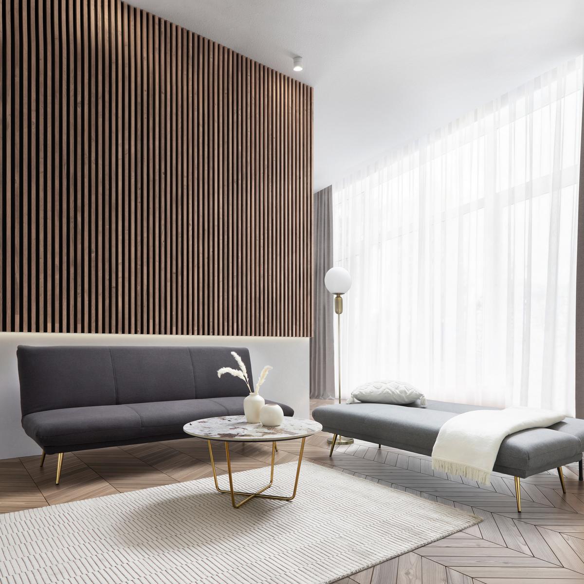 Zofa S Posteljno Funkcijo Ben, Temno Siva - zlate barve/temno siva, Moderno, kovina/tekstil (186/82/85cm) - Bessagi Home