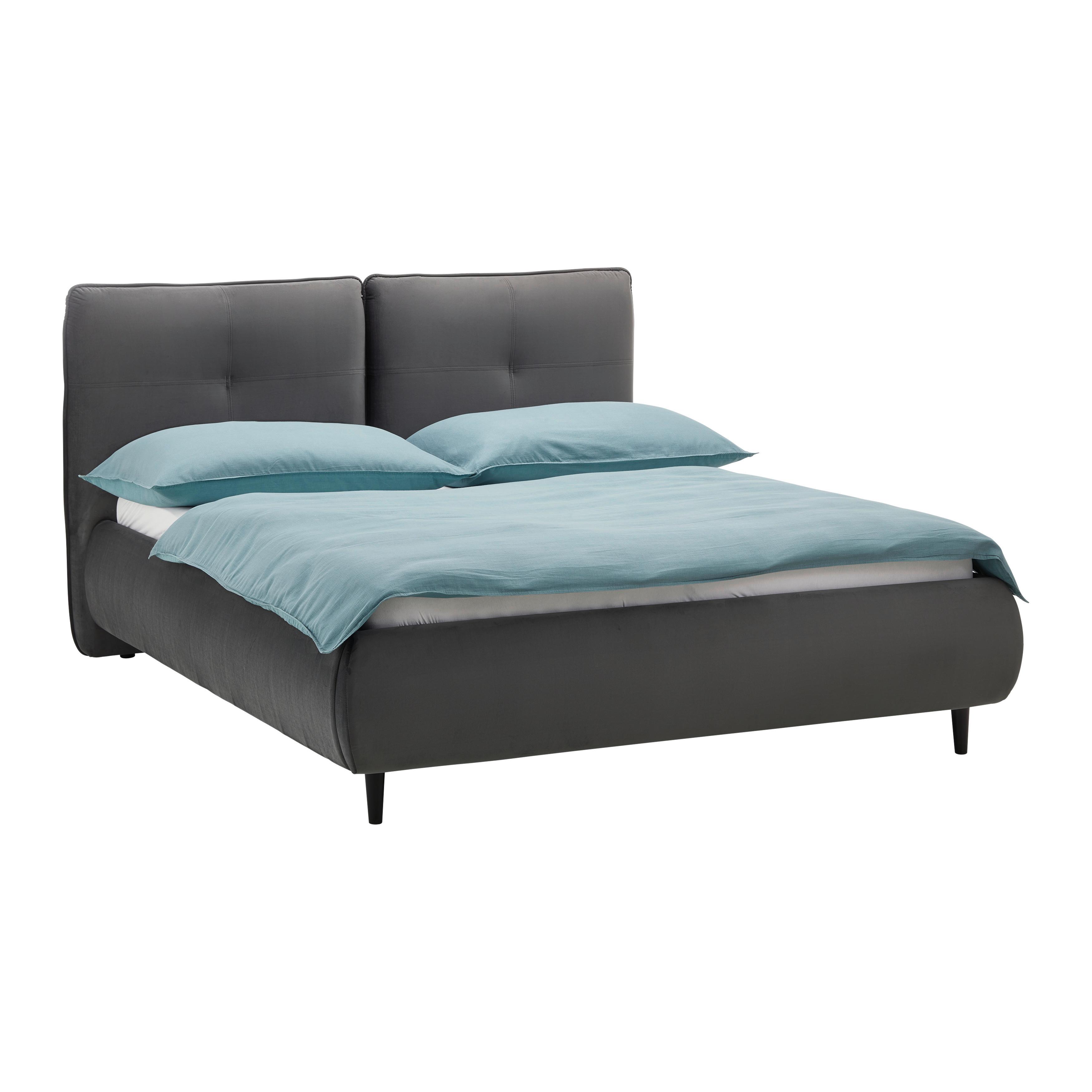 Oblazinjena Postelja Monique, Temno Siva, 160x200 - temno siva/črna, Konvencionalno, tekstil/les (160/200cm) - Modern Living