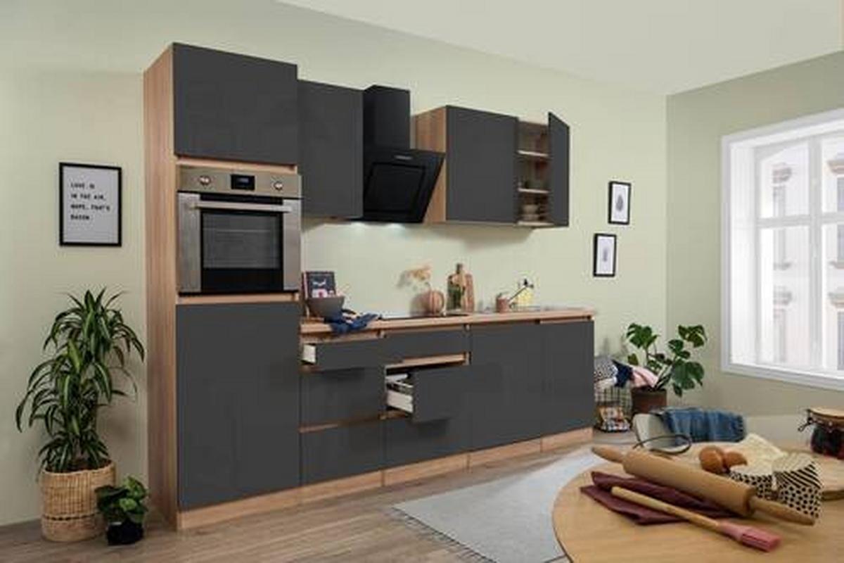 Küchenblock Premium Eiche/Grau B: ca. 280 cm - Eichefarben/Grau, MODERN, Holzwerkstoff (280cm) - Respekta