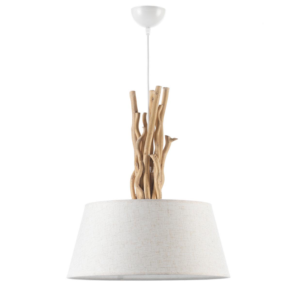 Hängeleuchte Woody Weiß/Hellbraun max. 22 Watt - Hellbraun/Weiß, Natur, Holz/Textil (45/110cm)