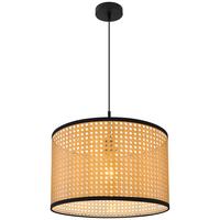 Hängeleuchte Grizzana max. 40 Watt - Schwarz/Naturfarben, Natur, Kunststoff/Metall (45/140cm) - Globo