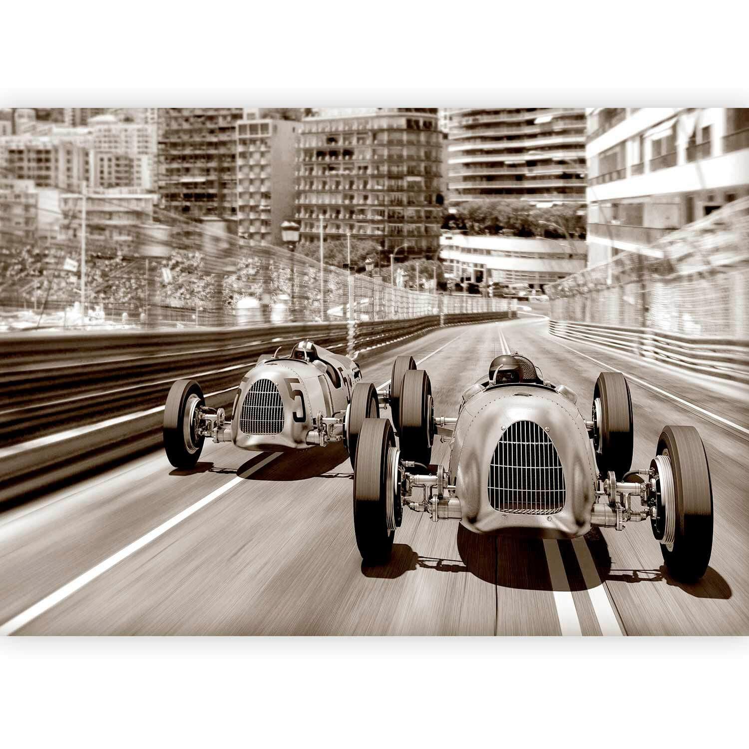 Fototapeta Retro Formula 1 - rjava, Basics, tekstil (150/105cm) - artgeist