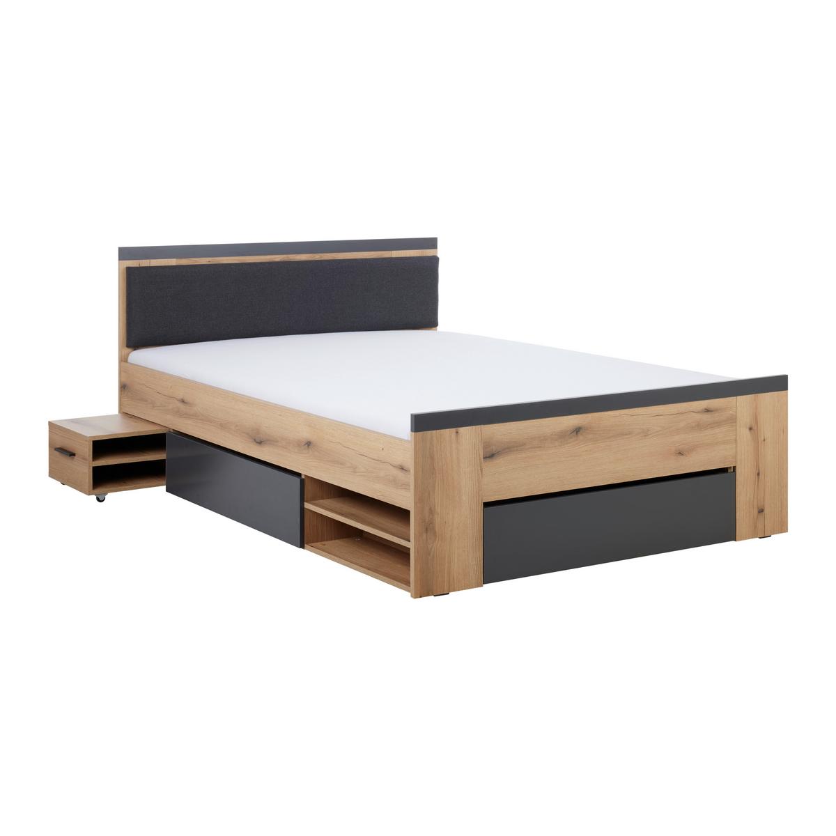 Bett Cadix Anthrazit/Eichefarben - Eichefarben/Anthrazit, KONVENTIONELL, Holzwerkstoff (140/200cm) - Mömax