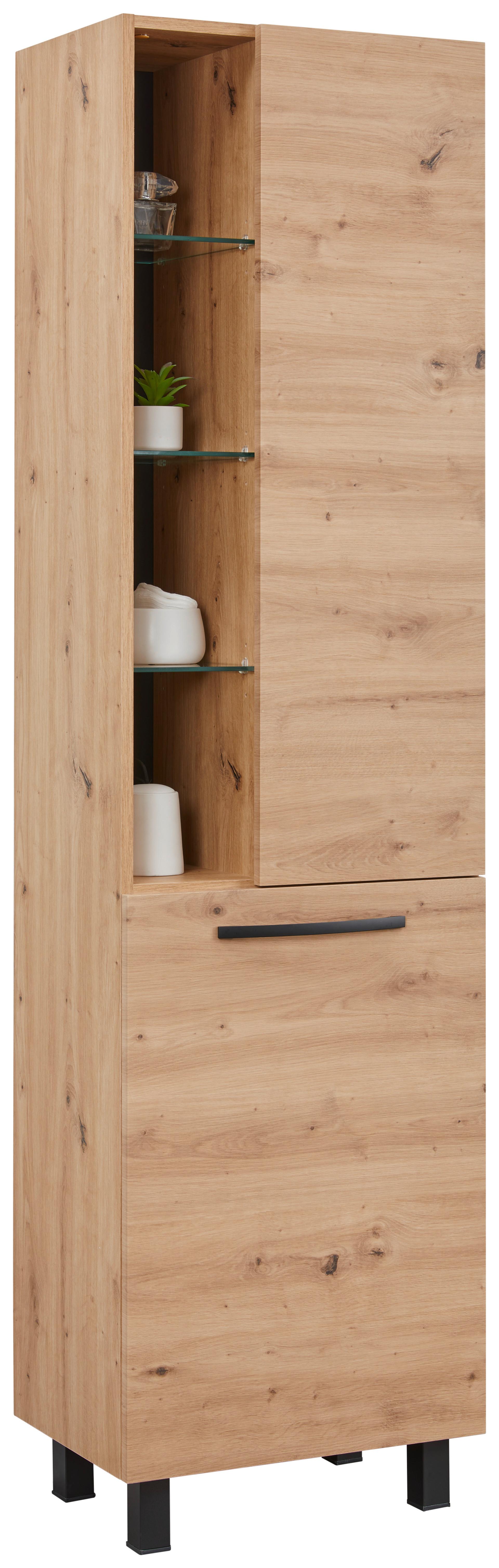 Hochschrank in Eiche Artisan - Schwarz/Eiche Artisan, MODERN, Glas/Holzwerkstoff (50/190/35cm) - Mömax