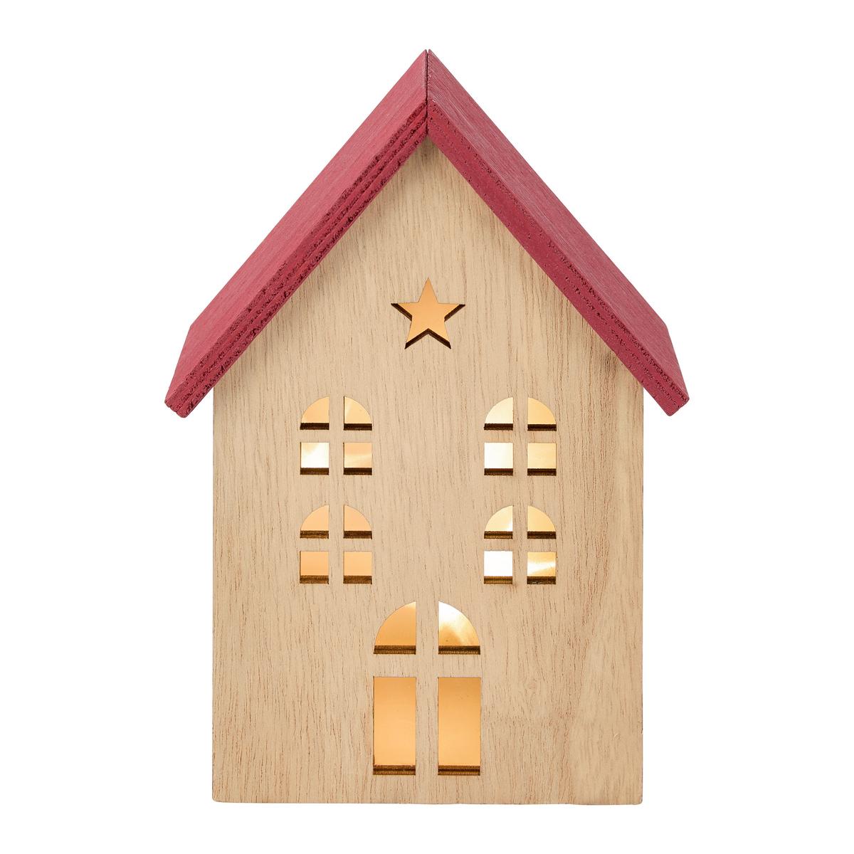 Dekohaus Naturfarben/rot - Rot/Naturfarben, Konventionell, Holzwerkstoff (12,5/16,5/6cm) - Mömax