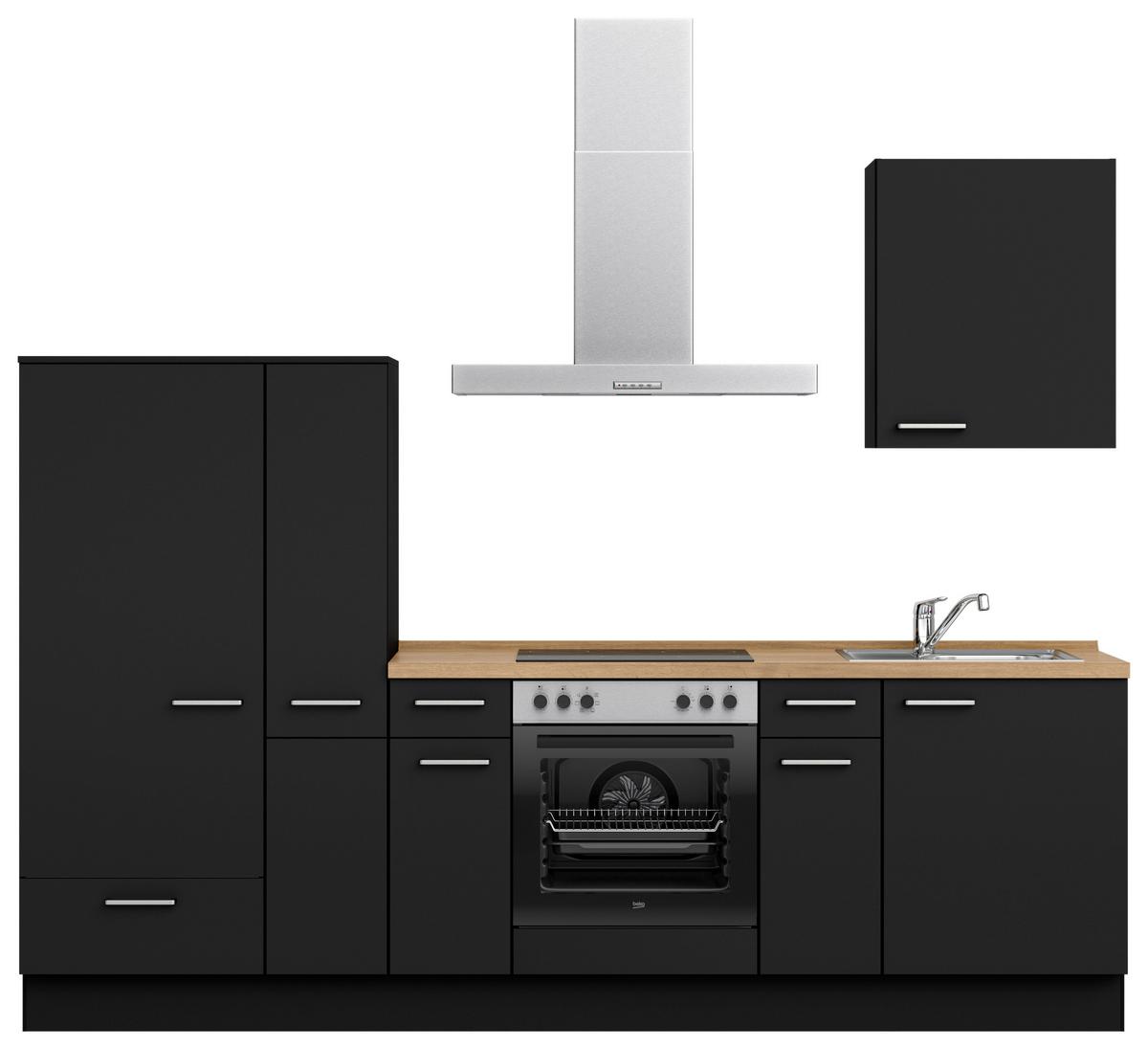 Küchenblock Touch Low m. Geräten Schwarz - Edelstahlfarben/Eichefarben, MODERN, Holzwerkstoff/Metall (270cm) - Nobilia