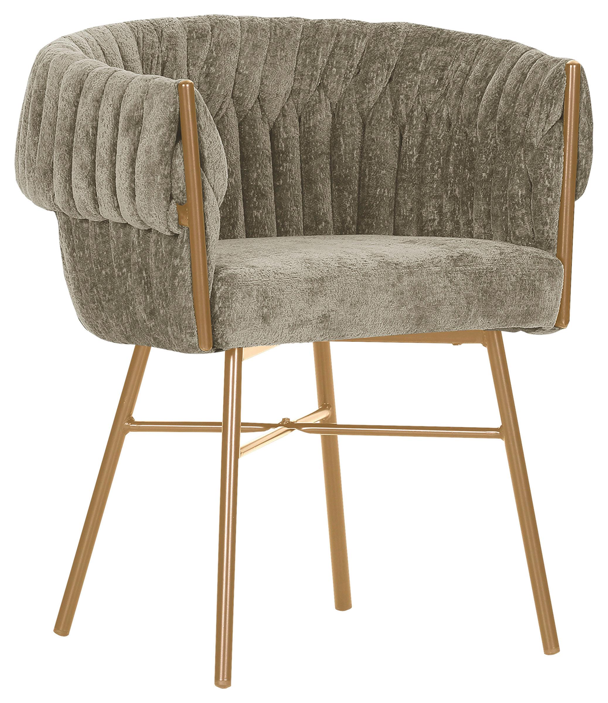 KRZESŁO Z PODŁOKIETNIKAMI TWISTY   -AMBIA HOME- - kolor złoty/taupe, Design, metal/tkanina (65/76/60cm) - Ambia Home