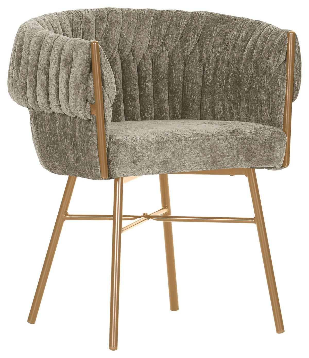 KRZESŁO Z PODŁOKIETNIKAMI TWISTY   -AMBIA HOME- - kolor złoty/taupe, Design, metal/tkanina (65/76/60cm) - Ambia Home