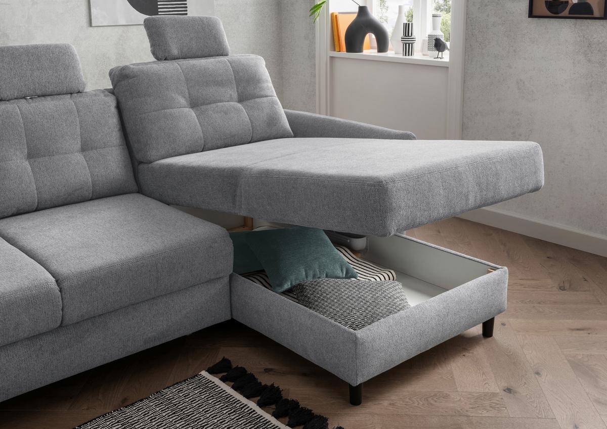 Wohnlandschaft Brizzini Silberfarben Chenille - Mintgrau/Silberfarben, MODERN, Holz/Textil (250-280/176cm) - Livetastic