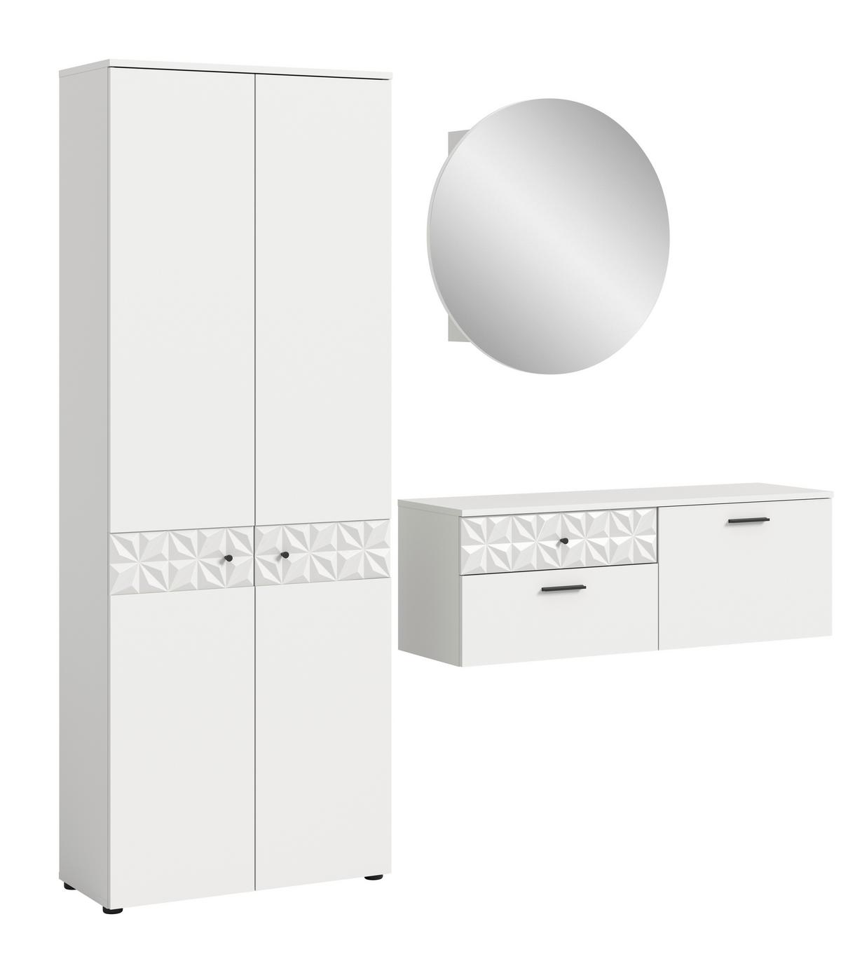 Predsoba Prisma, Bela, 3-Delna - bela, Design, steklo/leseni material (195/192/34cm) - MID.YOU
