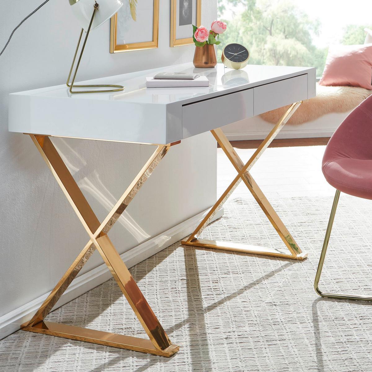 Pisalna Miza Wl6.314 - zlate barve/bela, Moderno, kovina/leseni material (118/57/76cm) - MID.YOU