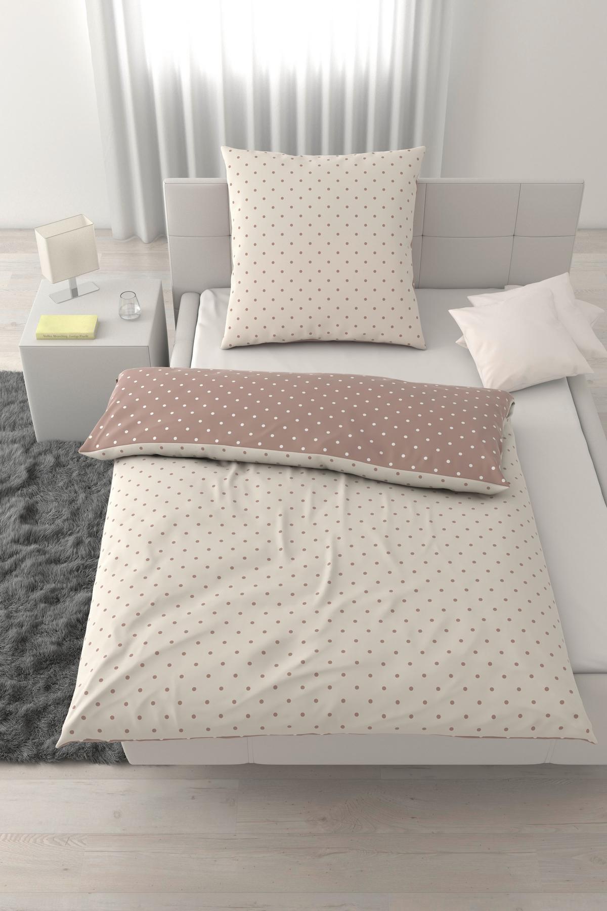 Bettwäsche Dots Creme/Taupe ca. 135x200cm - Taupe/Creme, MODERN, Textil (135/200cm) - Mömax