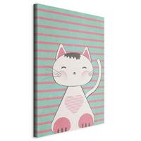 Slika Na Platnu Striped Kitten - svetlo roza/žajbljevo zelena, Basics, tekstil/leseni material (40/60/1.2cm) - artgeist