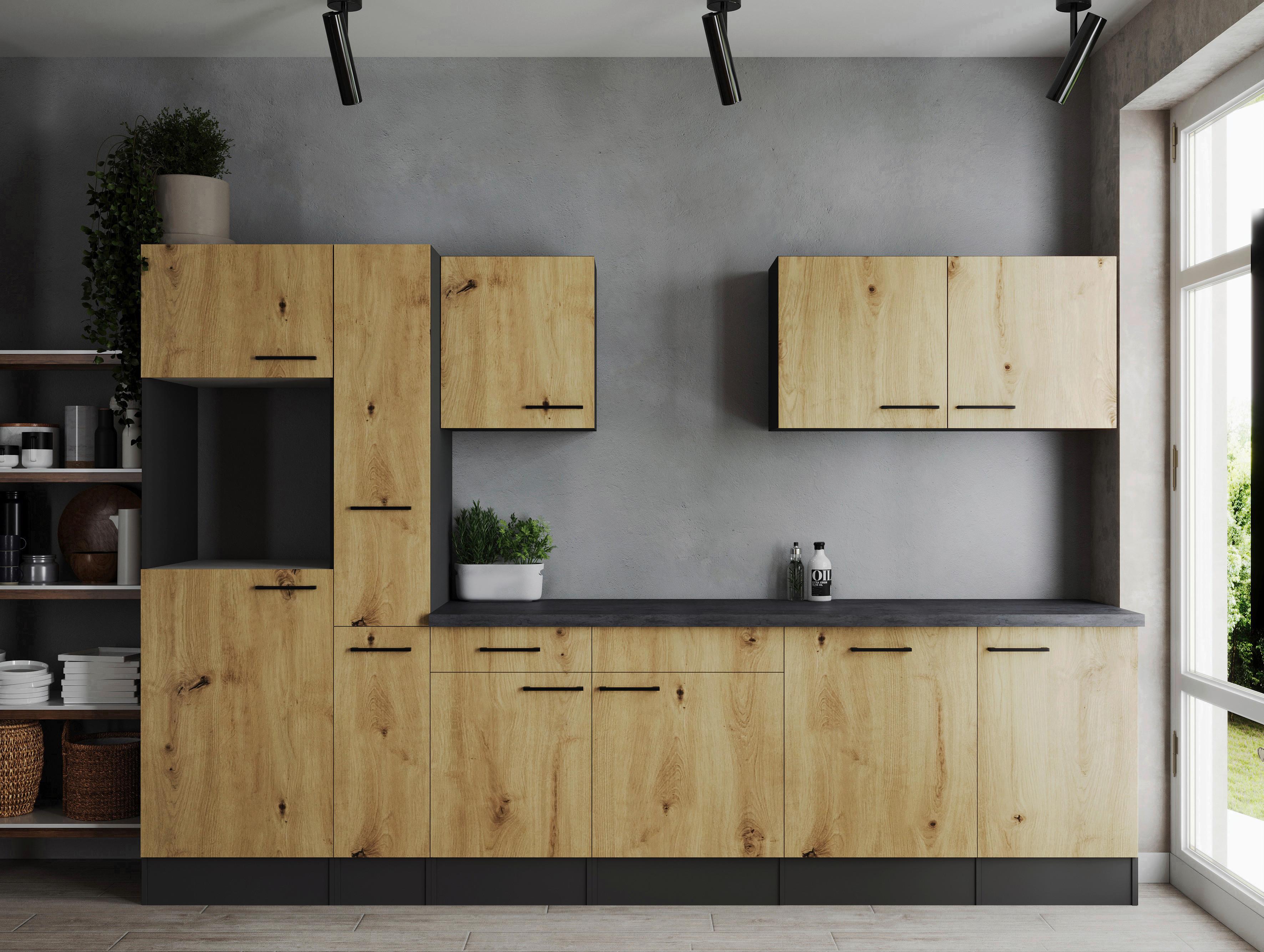 Kuhinjski Blok Brez Aparatov Oliver, 310cm - črna/siva, Design, kovina/leseni material (310cm) - Respekta