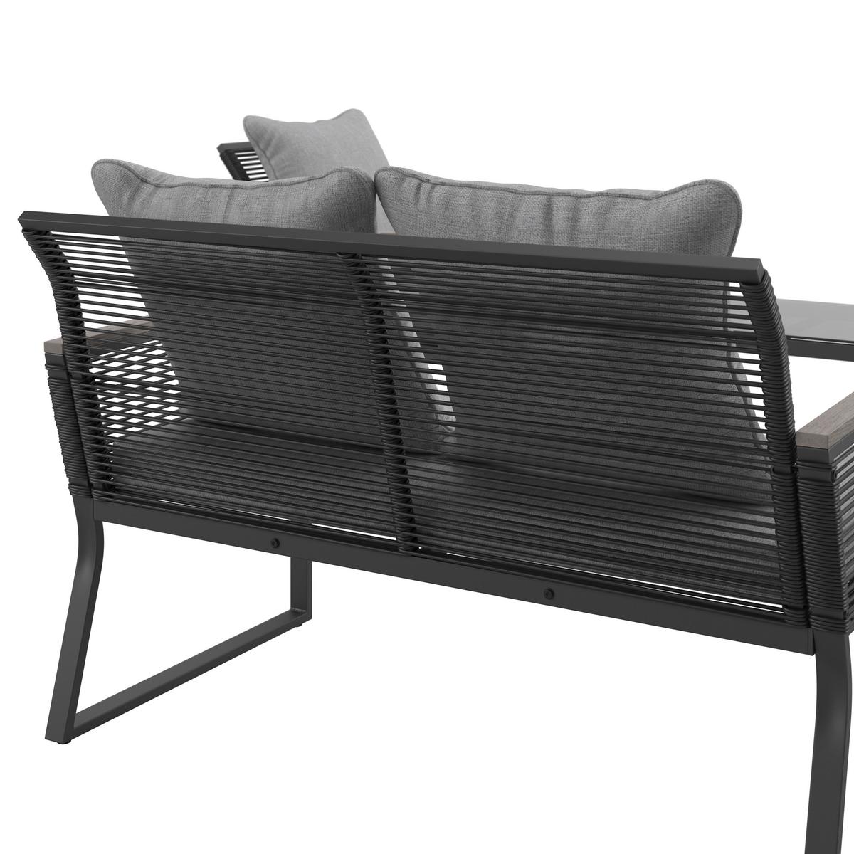 Loungegarnitur Paulina Hellgr. Metall/Textil - Hellgrau/Schwarz, Modern, Glas/Kunststoff (106/74/70,5cm) - Bessagi Garden