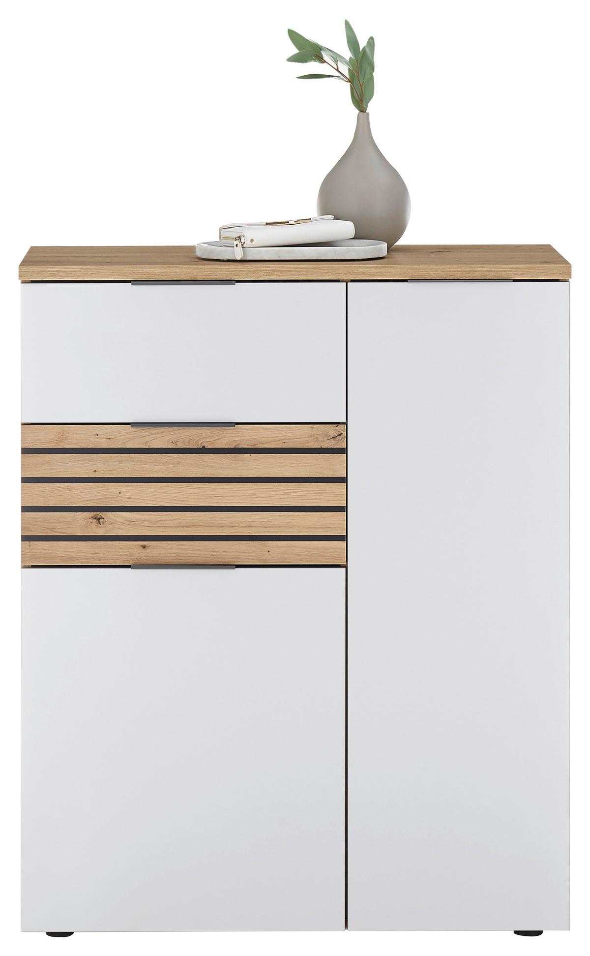 KOMODA MILAN - kolor srebrny/biały, Design, materiał drewnopochodny/tworzywo sztuczne (85/105/38cm) - MID.YOU