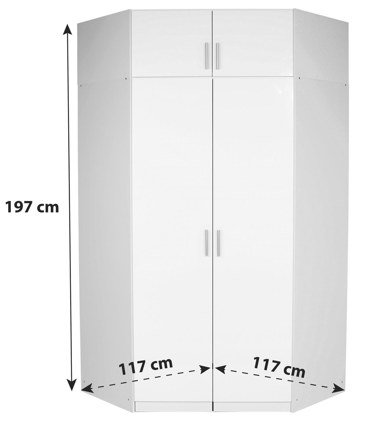 Ormar Kutni Celle - bijela/bijela visoki sjaj, Moderno, drvni materijal/plastika (117/197/117cm) - Modern Living