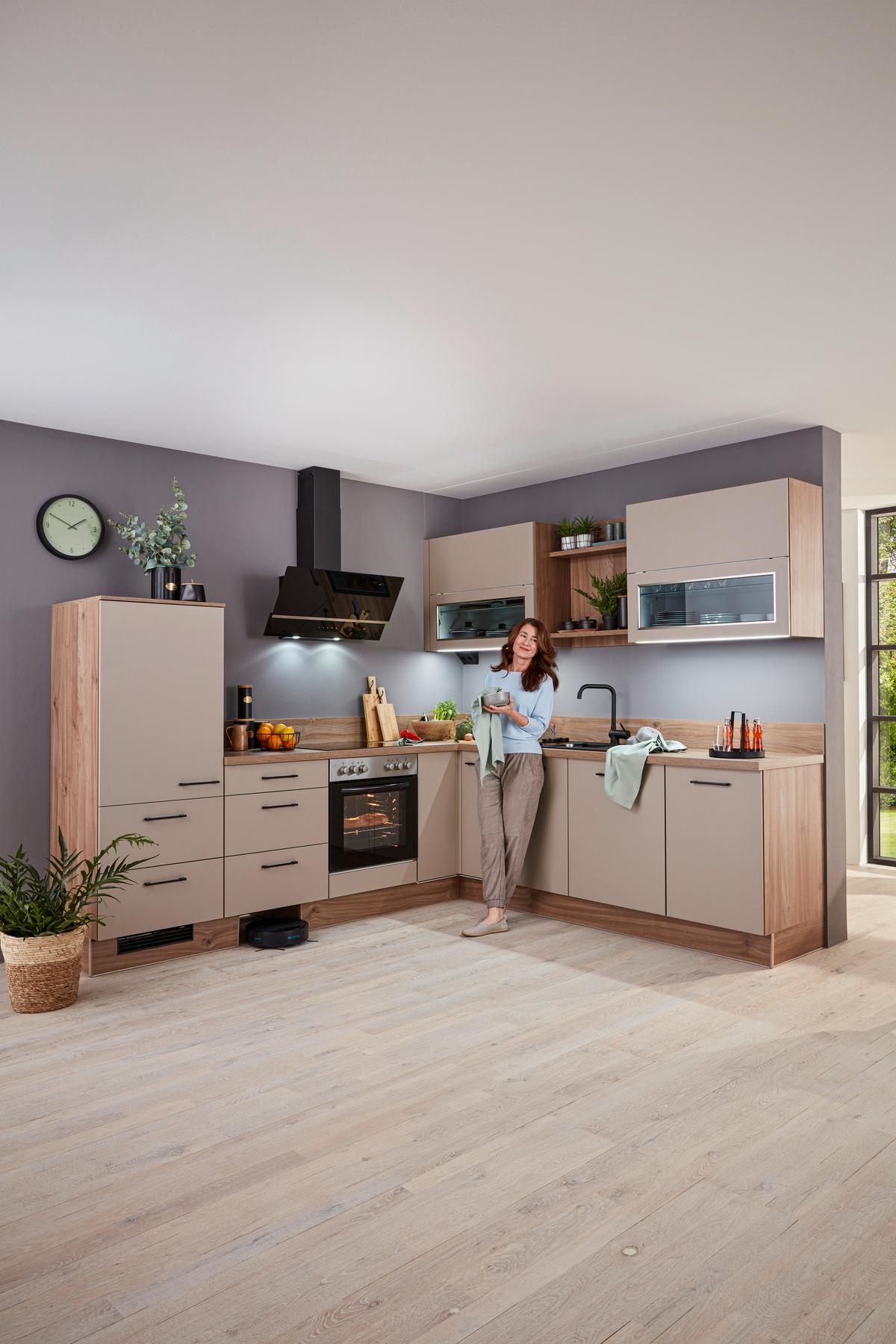 Einbauküche IP1200 Cappucinofarben - Eichefarben/Cappuccino, MODERN, Holzwerkstoff/Metall (270/250cm) - Impuls