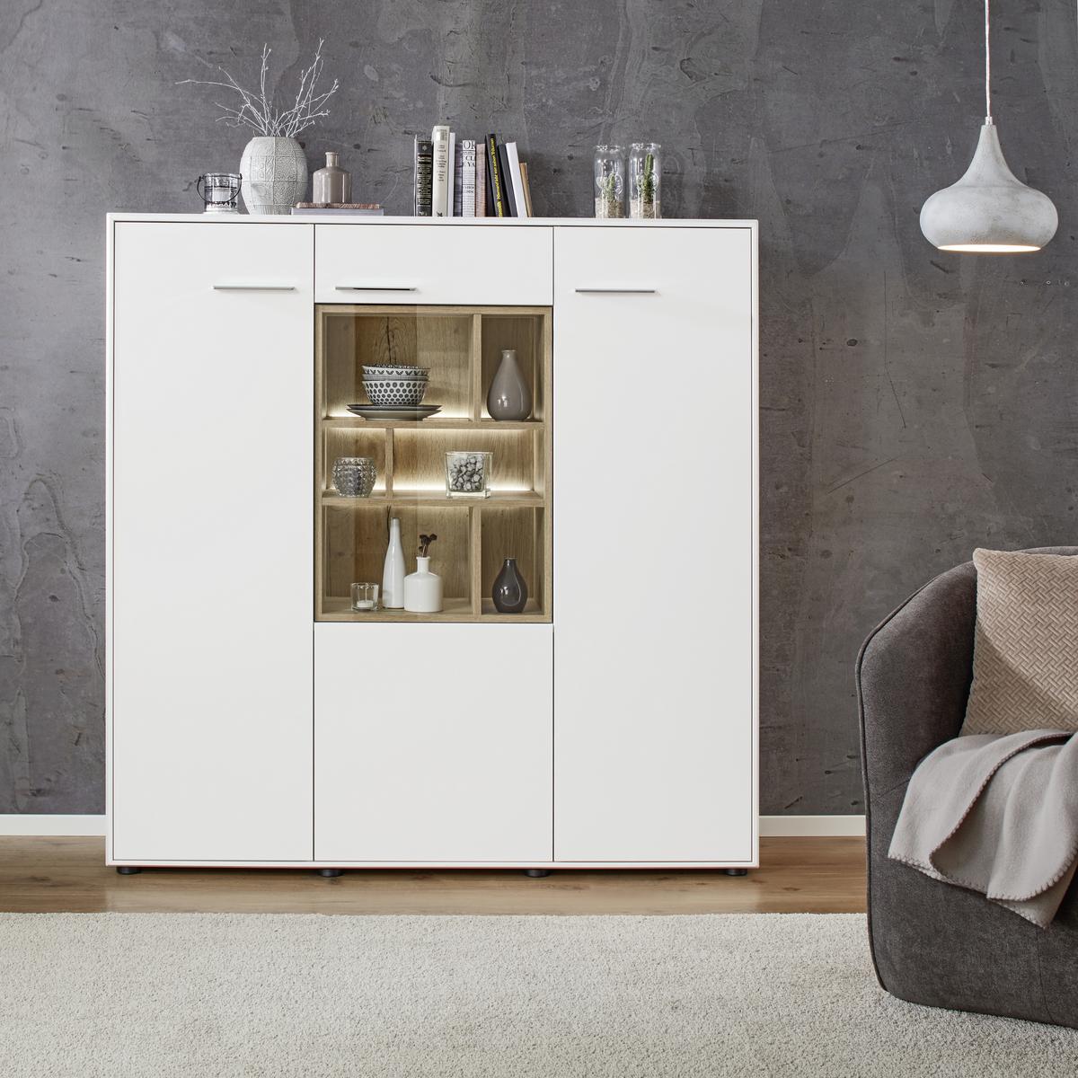 Visoka Komoda Malmö - barve nerjavečega jekla/črna, Moderno, kovina/umetna masa (144/147/42cm) - Premium Living