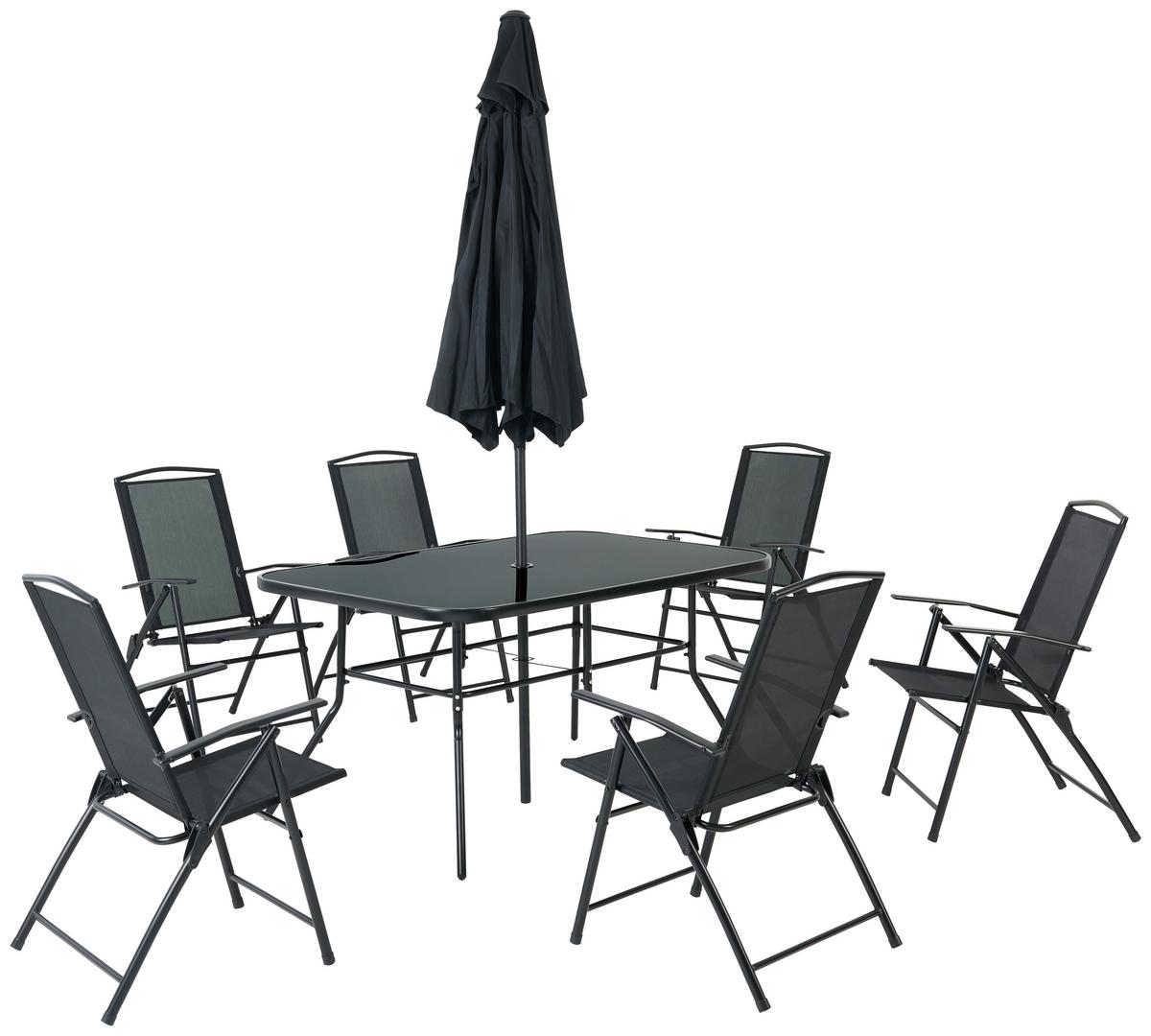 Vrtna Garnitura Laura, 7-Delni Set, S Senčnikom - črna, Moderno, kovina/steklo (140/90/70cm)
