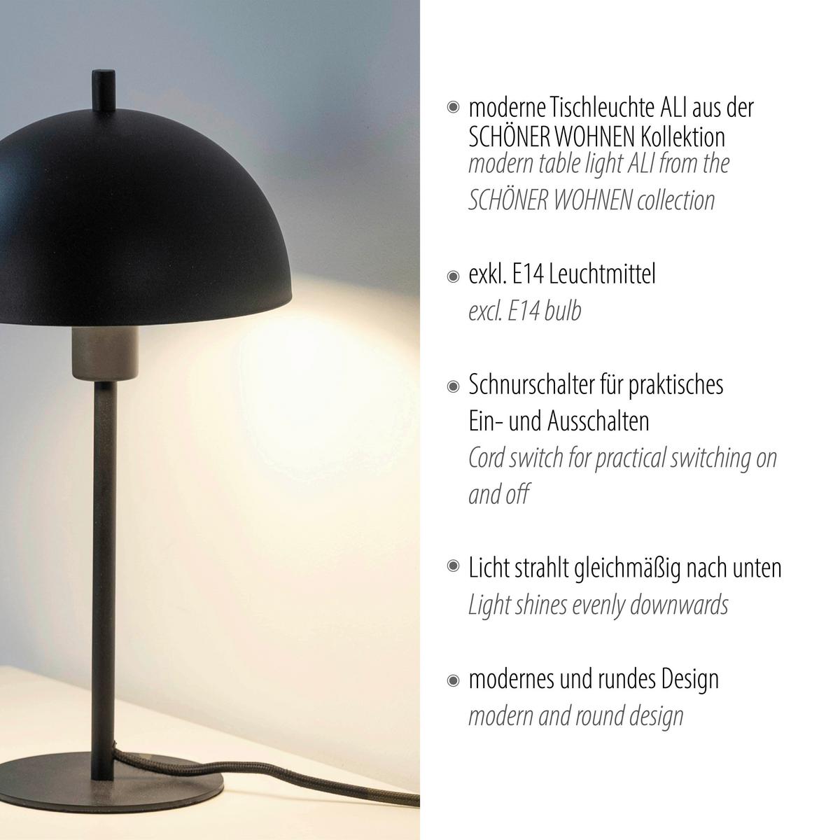 LAMPA STOŁOWA LED 11726-18 ALI - czarny, Design, tworzywo sztuczne/metal (18/18/33,5cm) - Schöner Wohnen