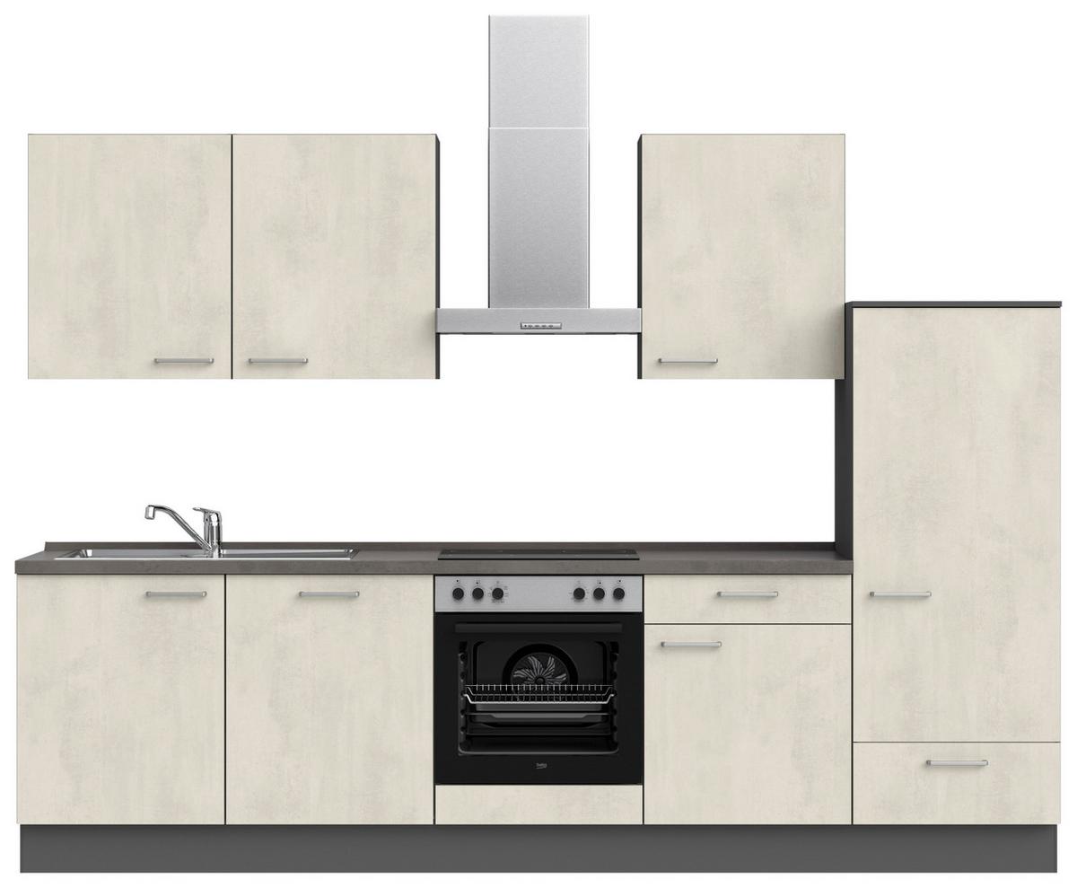 Küchenblock Riva Low m. Geräten Weiß - Schieferfarben/Edelstahlfarben, MODERN, Holzwerkstoff/Metall (300cm) - Nobilia