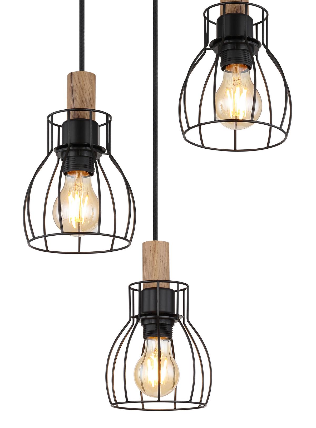 Hängeleuchte Mina max. 40 Watt - Dunkelbraun/Schwarz, KONVENTIONELL, Holz/Metall (35,5/120cm) - Globo