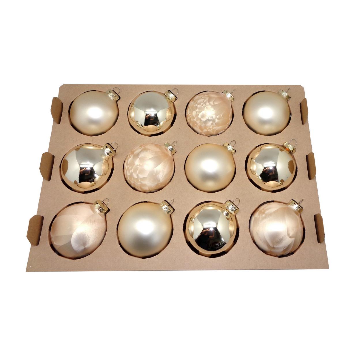 ZESTAW BOMBEK CHOINKOWYCH 812-2038-900 - szampanowy, Basics, szkło (8cm) - X-Mas