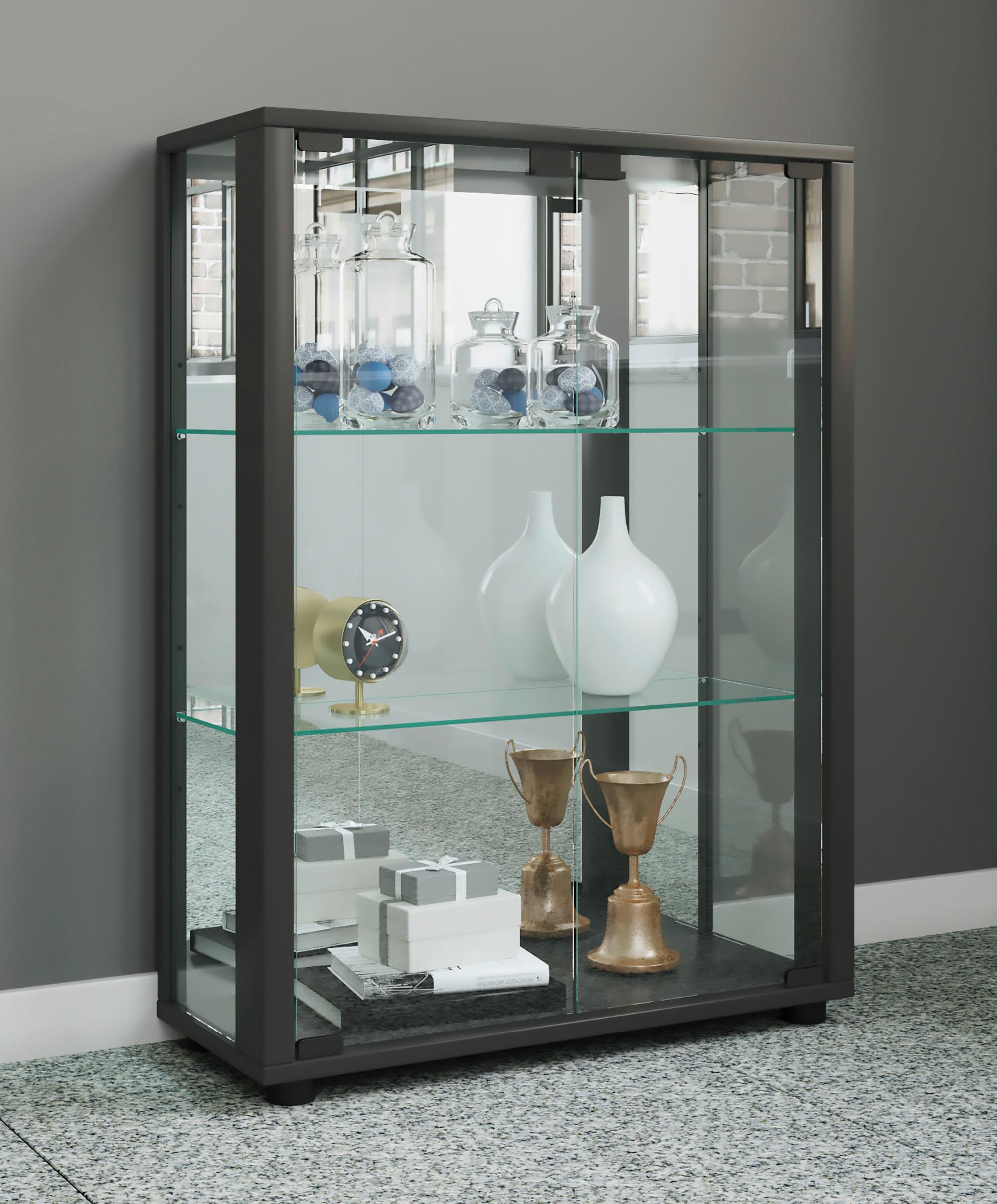 Vitrine Sintalo ca. 60x80 cm Schwarz - Schwarz, MODERN, Glas/Holzwerkstoff (60/80/25cm) - MID.YOU