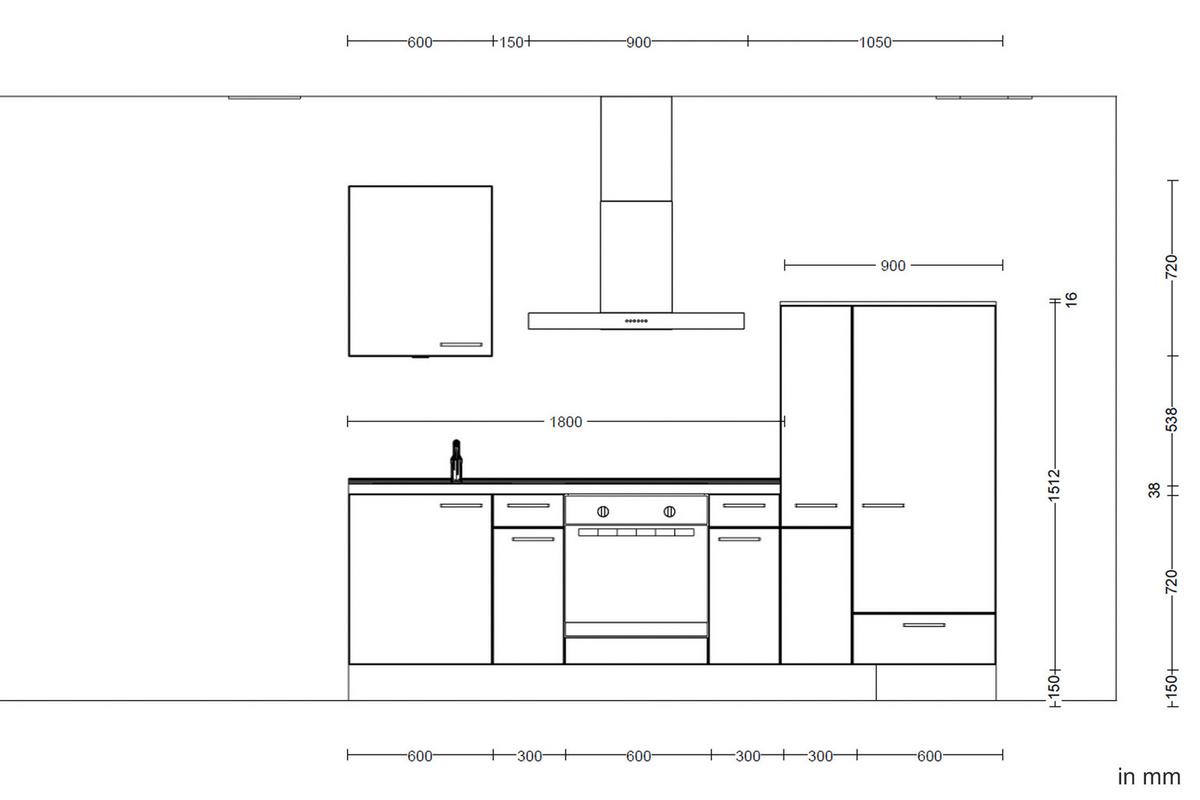 Küchenblock Flash Low m. Geräten Weiß Hochglanz - Edelstahlfarben/Eichefarben, MODERN, Holzwerkstoff/Metall (270cm) - Nobilia