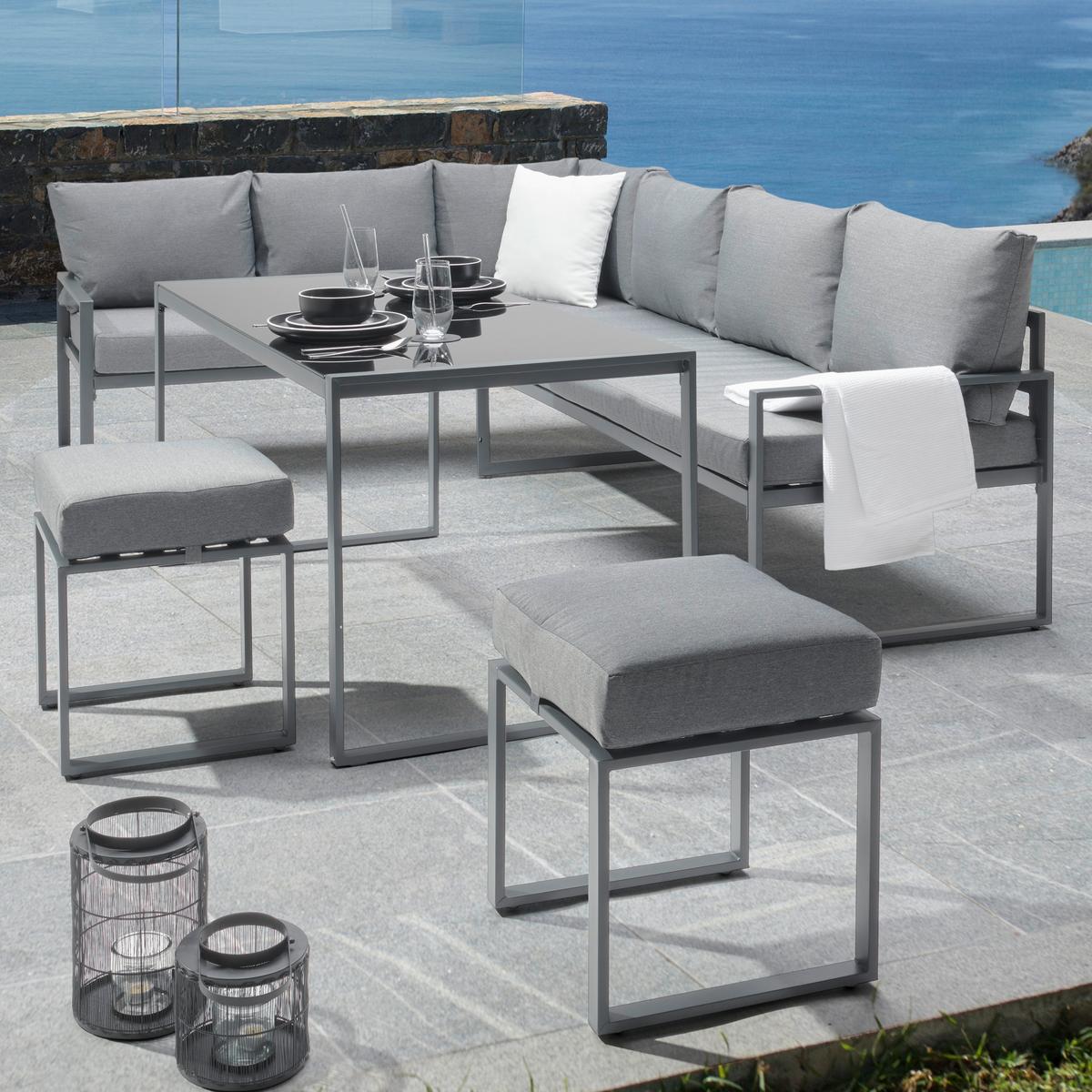 Loungegarnitur-Set Mexiko Anthrazit - Anthrazit/Schwarz, MODERN, Glas/Textil (245/66cm) - Mömax