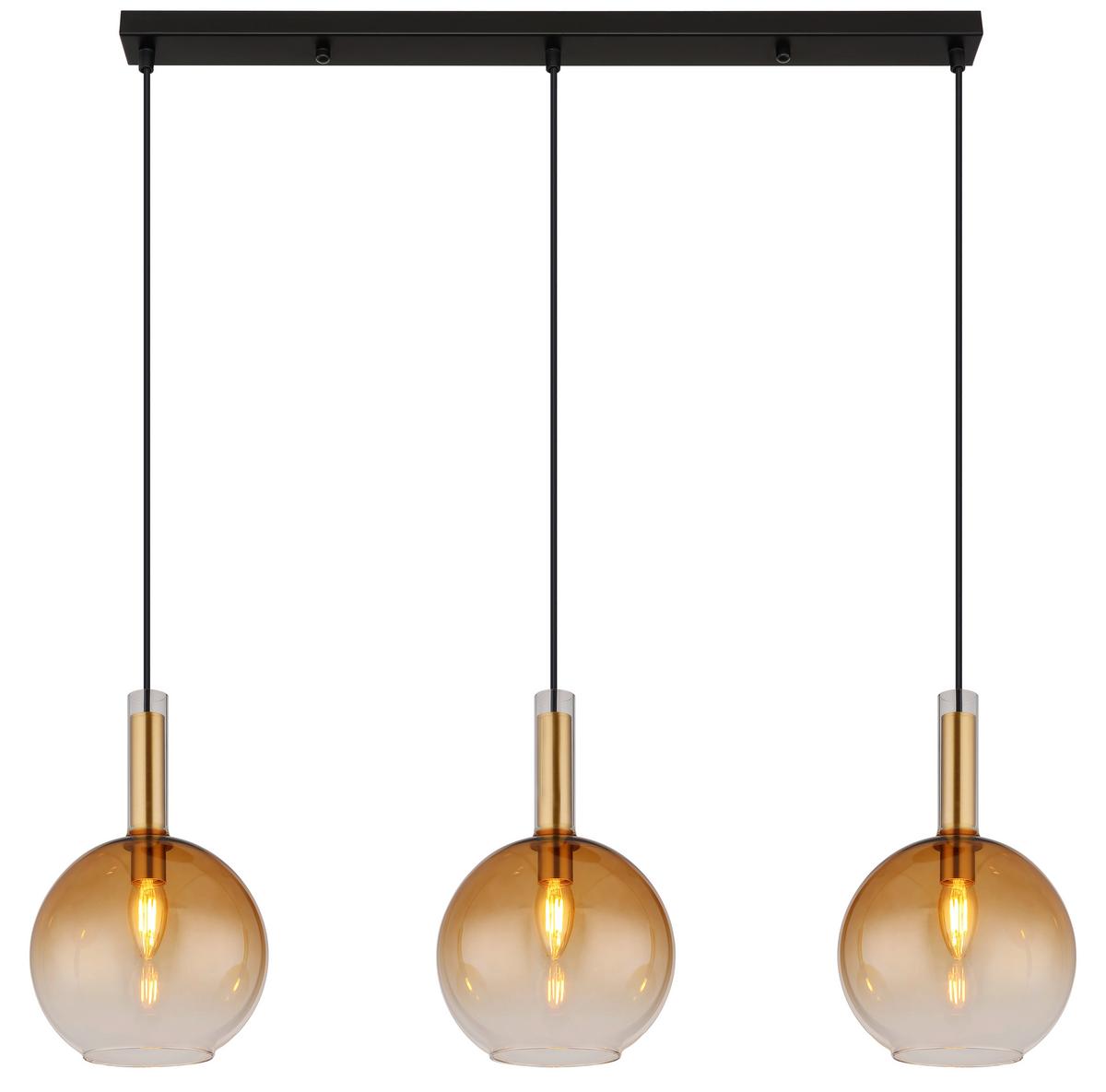 Hängeleuchte Marinella Schwarz/Messing max. 40 Watt - Messingfarben/Schwarz, KONVENTIONELL, Glas/Kunststoff (90/20/150cm) - Globo