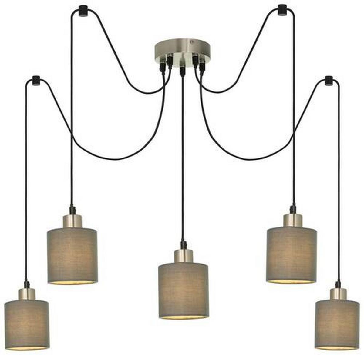 Hängeleuchte Greeni max. 15 Watt - Grau, Modern, Textil/Metall - Premium Living