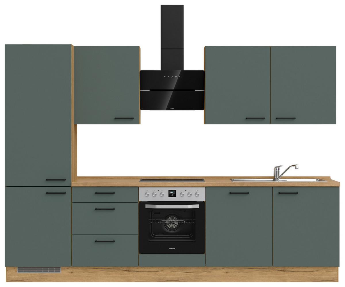 Küchenblock Easytouch High m. Geräten Dunkelgrün - Dunkelgrün/Eichefarben, MODERN, Holzwerkstoff/Metall (300cm) - Nobilia