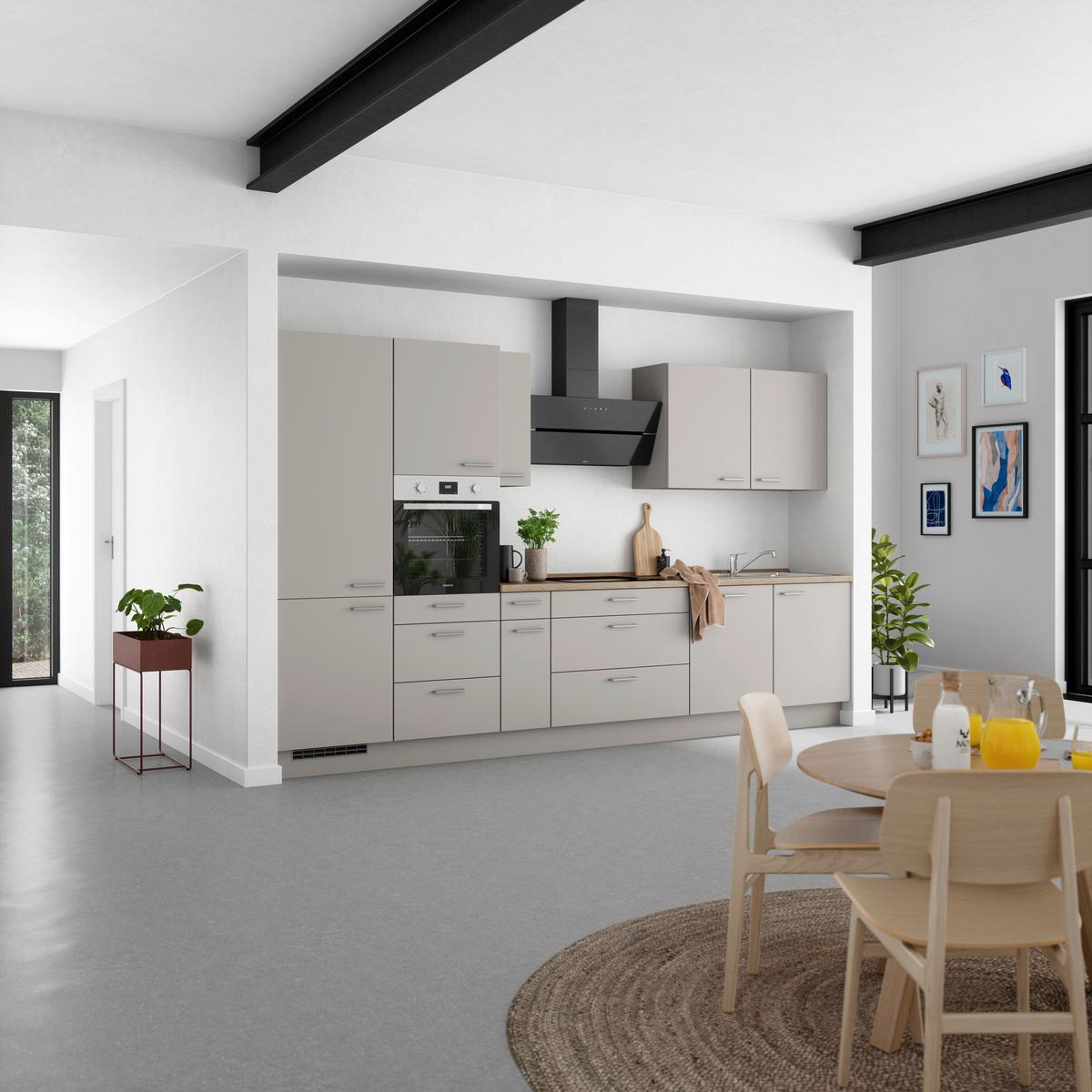 Küchenblock Touch High m. Geräten Grau - Eiche dunkel/Edelstahlfarben, MODERN, Holzwerkstoff/Metall (360cm) - Nobilia