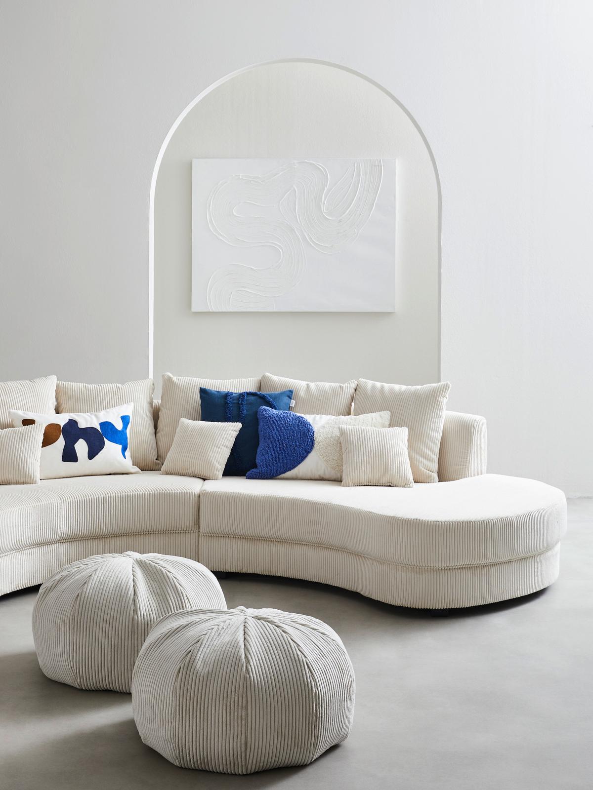 Wohnlandschaft Limoncello m. Hocker ca.300x160cm Beige Cord - Beige/Schwarz, Design, Kunststoff/Textil (300/160cm) - Livetastic