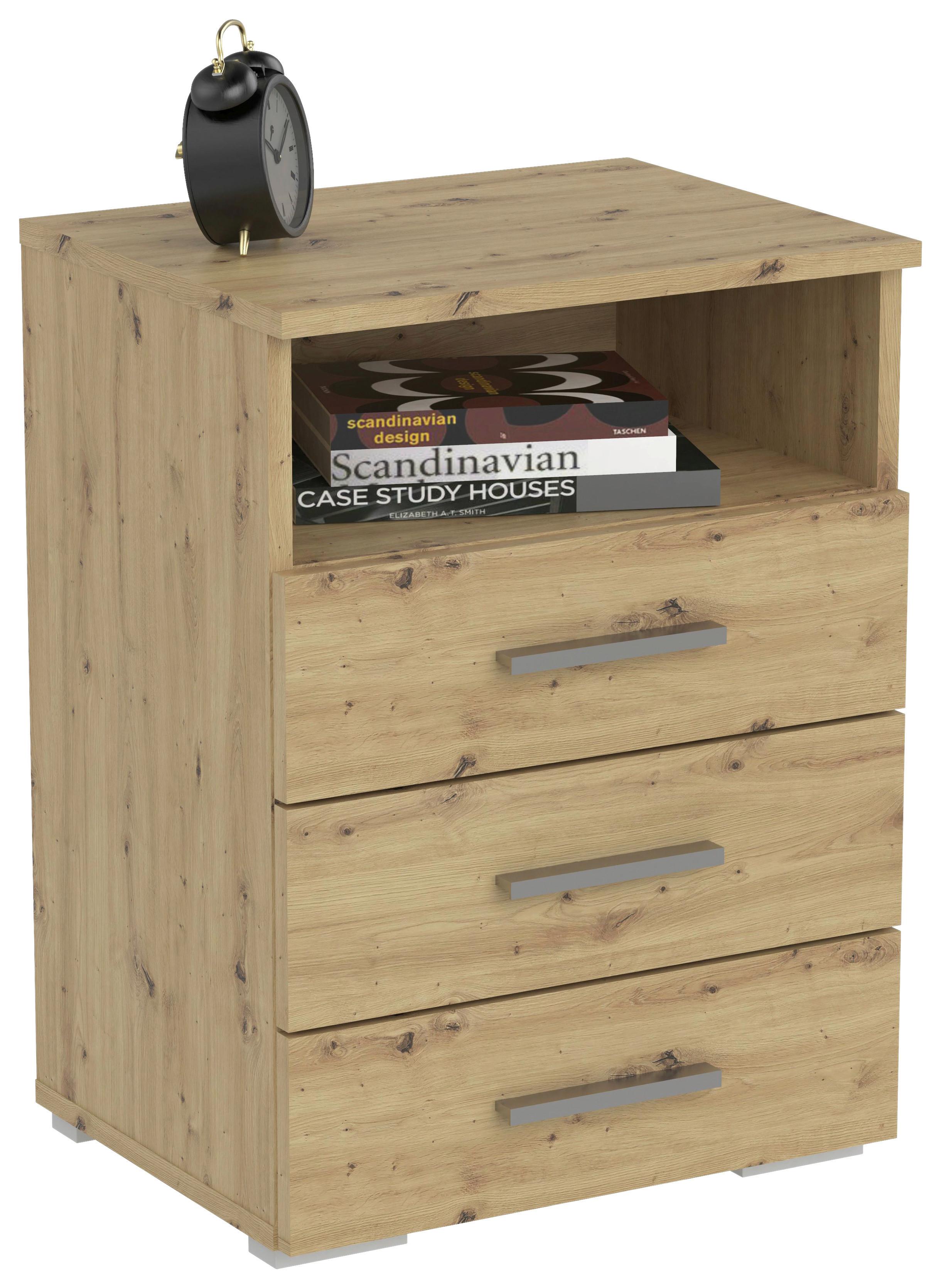 SZAFKA NOCNA BASE 3 - kolor dębowy/kolor aluminiowy, Konventionell, materiał drewnopochodny/tworzywo sztuczne (45/62/35cm) - Carryhome