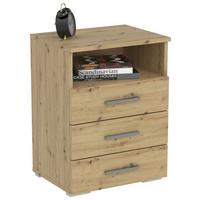 SZAFKA NOCNA BASE 3 - kolor dębowy/kolor aluminiowy, Konventionell, materiał drewnopochodny/tworzywo sztuczne (45/62/35cm) - Carryhome