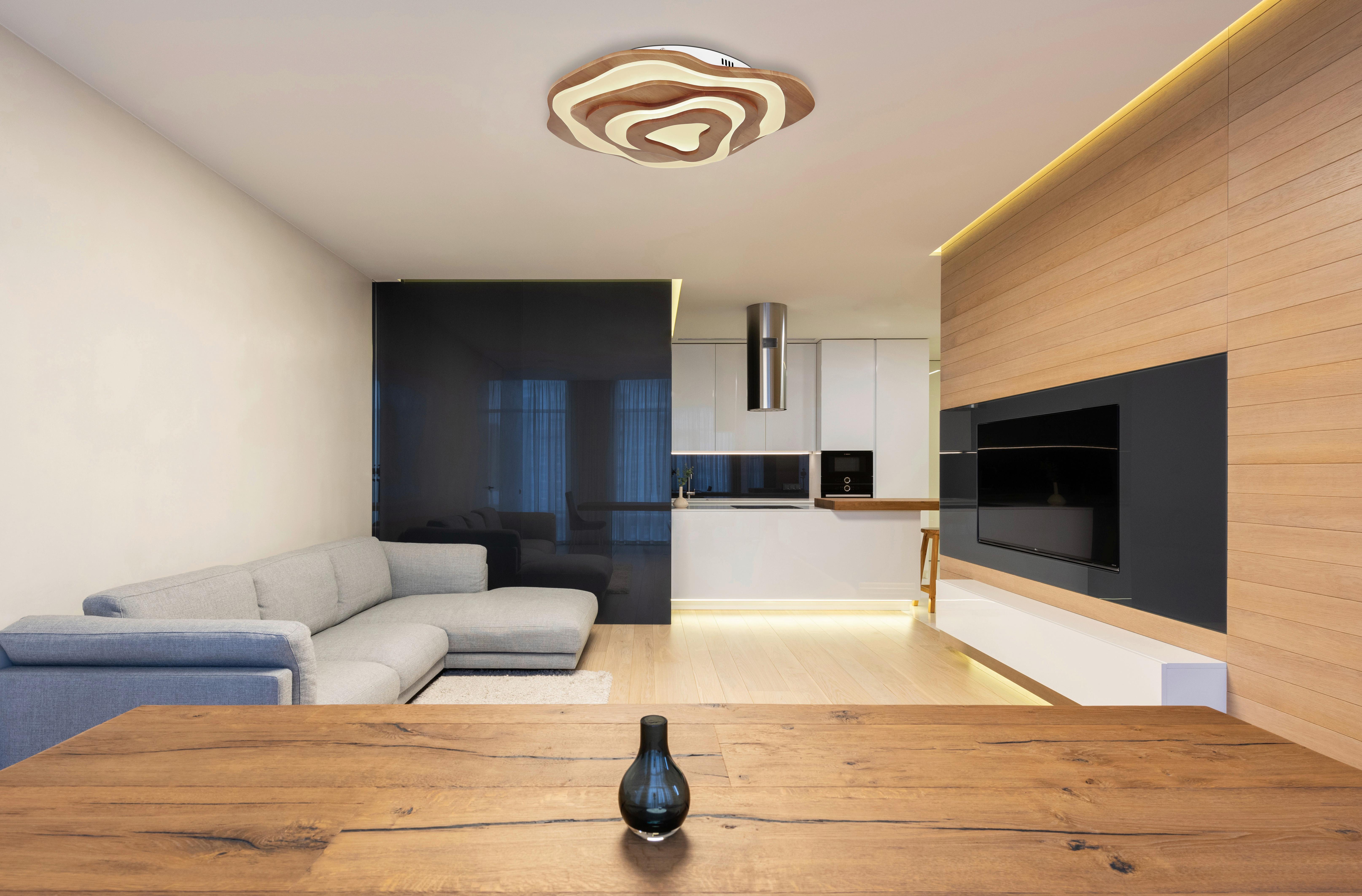 LED-Deckenleuchte Jacks in Natur/Weiß max. 40 Watt - Dunkelbraun/Opal, Natur, Holz/Kunststoff (58/50/10cm) - Globo