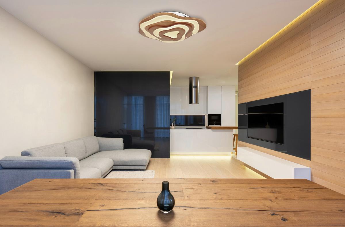 LED-Deckenleuchte Jacks in Natur/Weiß max. 40 Watt - Dunkelbraun/Opal, Natur, Holz/Kunststoff (58/50/10cm) - Globo