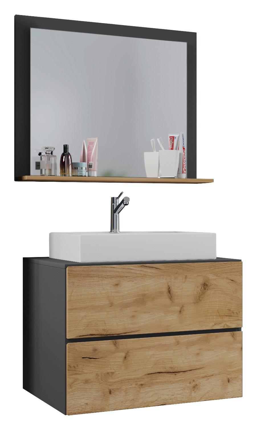 Badezimmer Lendas 3-tlg. ca. 60 cm Anthrazit/Honigeiche - Honigeiche/Anthrazit, MODERN, Glas/Keramik (60cm) - MID.YOU