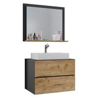Badezimmer Lendas 3-tlg. ca. 60 cm Anthrazit/Honigeiche - Honigeiche/Anthrazit, MODERN, Glas/Keramik (60cm) - MID.YOU