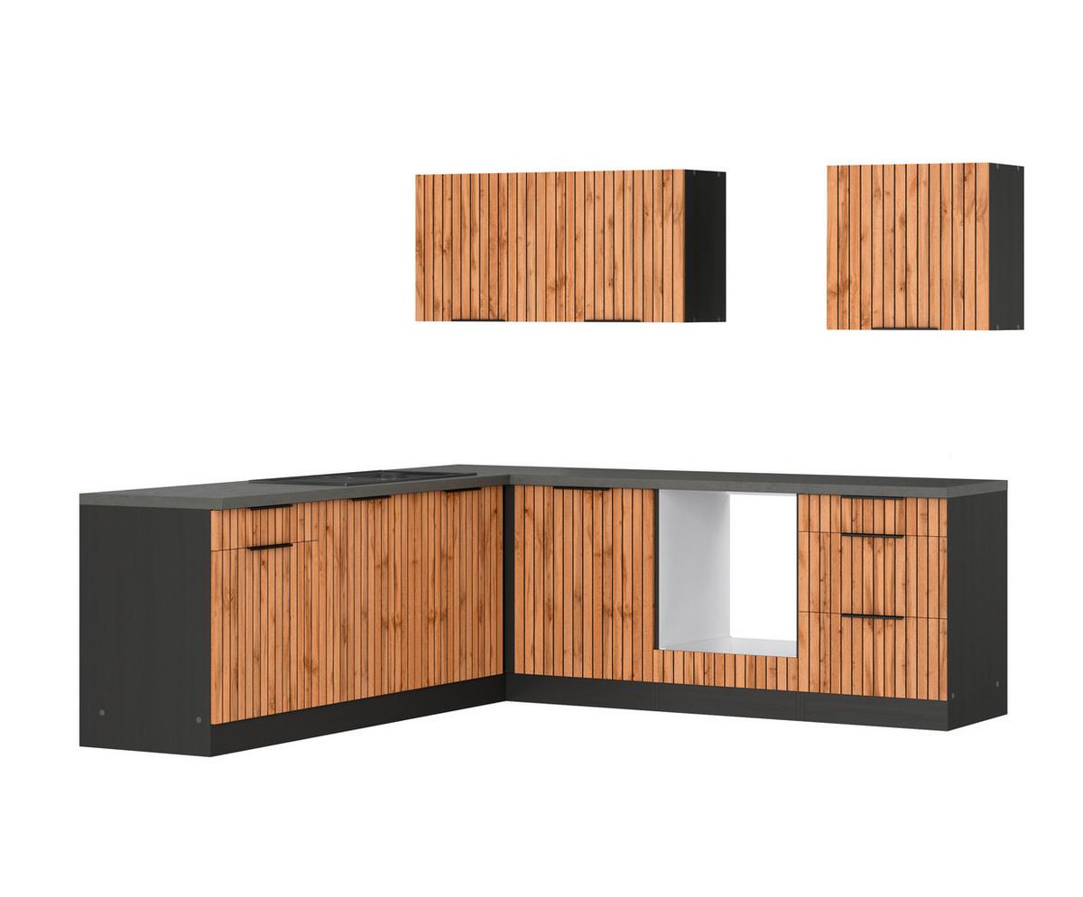 Eckküche Liverpool o. Geräte ca. 240x240cm Graphit/Eiche - Schieferfarben/Eiche Wotan, Basics, Holzwerkstoff/Metall (240/240cm) - Held